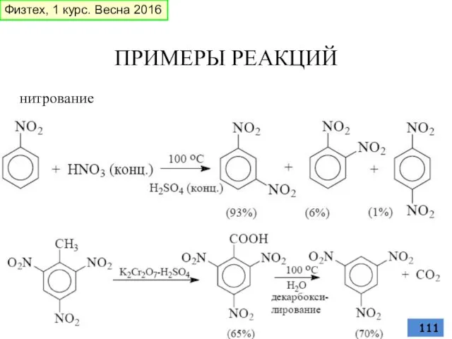 ПРИМЕРЫ РЕАКЦИЙ нитрование Физтех, 1 курс. Весна 2016