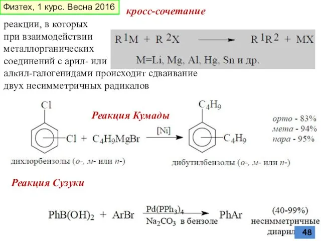 кросс-сочетание реакции, в которых при взаимодействии металлорганических соединений с арил- или