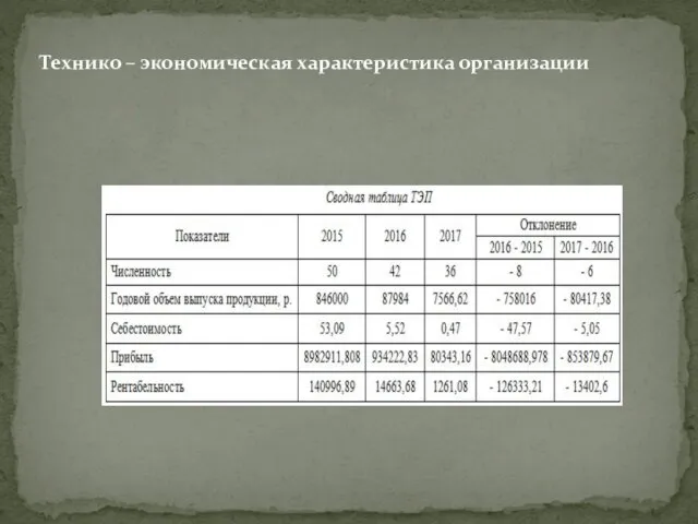 Технико – экономическая характеристика организации