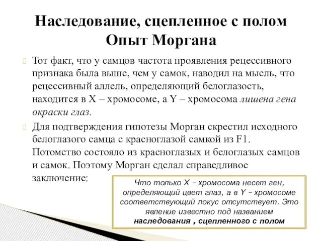 Тот факт, что у самцов частота проявления рецессивного признака была выше,