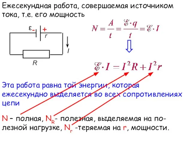 Ежесекундная работа, совершаемая источником тока, т.е. его мощность Эта работа равна