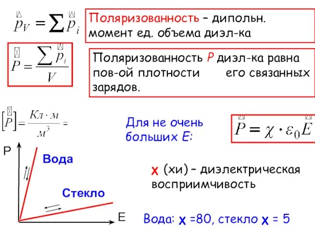 Поляризованность – дипольн. момент ед. объема диэл-ка Для не очень больших