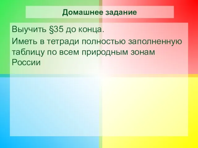 Домашнее задание Выучить §35 до конца. Иметь в тетради полностью заполненную