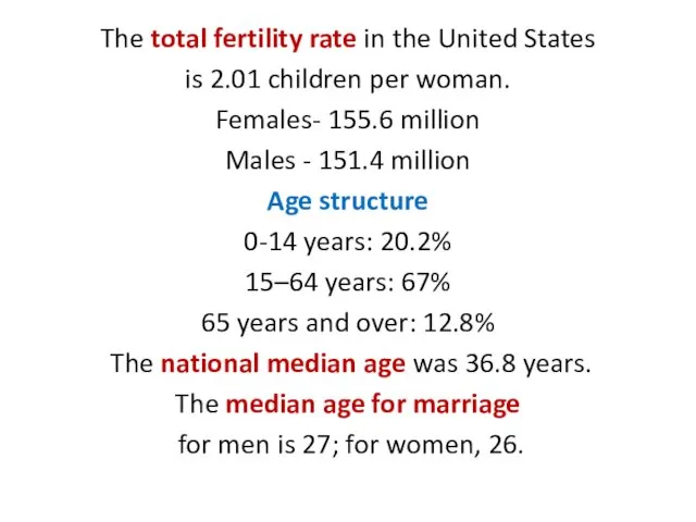 The total fertility rate in the United States is 2.01 children