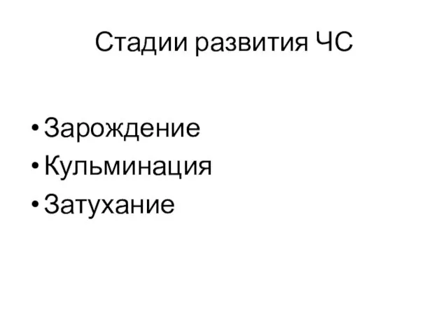 Стадии развития ЧС Зарождение Кульминация Затухание