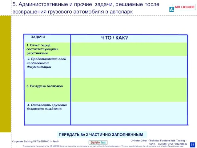 5. Административные и прочие задачи, решаемые после возвращения грузового автомобиля в