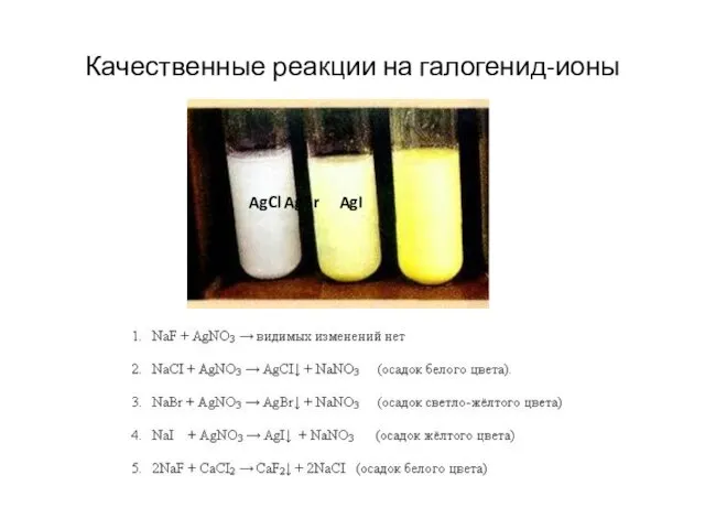 Качественные реакции на галогенид-ионы AgCl AgBr AgI