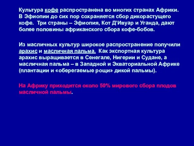 Культура кофе распространена во многих странах Африки. В Эфиопии до сих