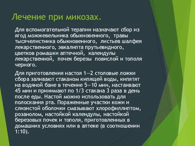 Лечение при микозах. Для вспомогательной терапии назначают сбор из ягод можжевельника