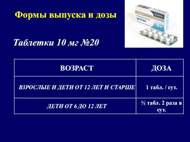 Формы выпуска и дозы: Таблетки 10 мг №20