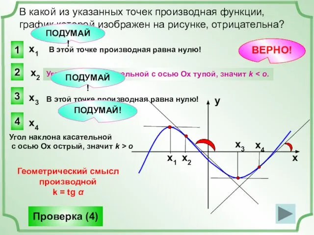 х1 2 1 3 4 В какой из указанных точек производная