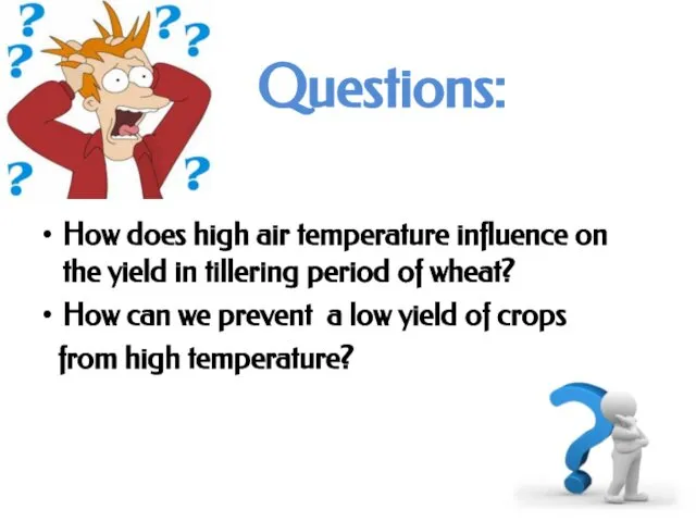 Questions: How does high air temperature influence on the yield in