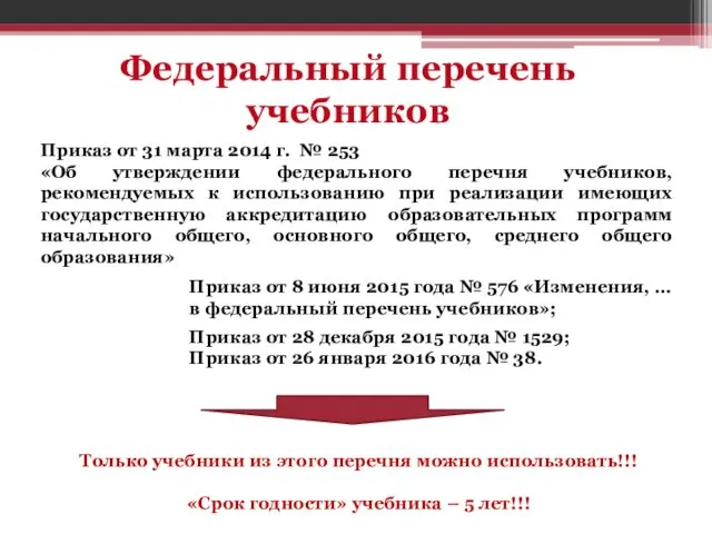 Федеральный перечень учебников Приказ от 31 марта 2014 г. № 253