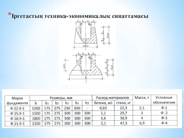 Iргетастың техника-экономикалық сипаттамасы