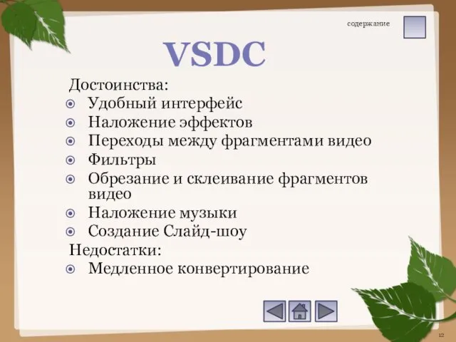 Достоинства: Удобный интерфейс Наложение эффектов Переходы между фрагментами видео Фильтры Обрезание