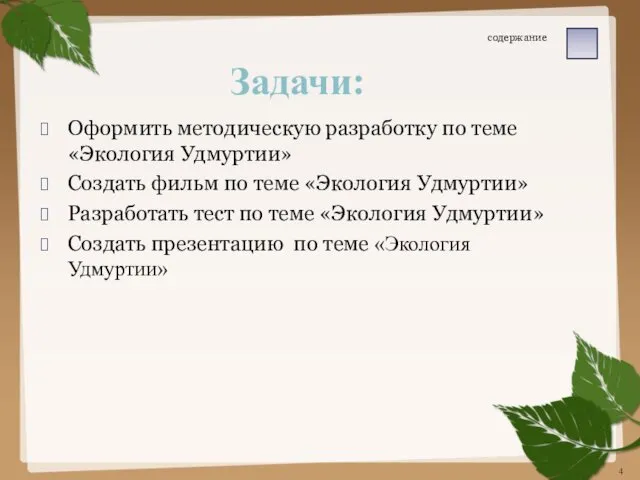 Оформить методическую разработку по теме «Экология Удмуртии» Создать фильм по теме