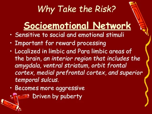 Socioemotional Network Sensitive to social and emotional stimuli Important for reward