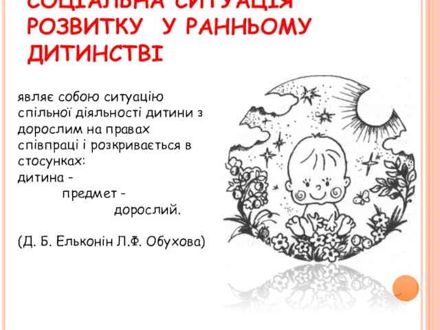 СОЦІАЛЬНА СИТУАЦІЯ РОЗВИТКУ У РАННЬОМУ ДИТИНСТВІ являє собою ситуацію спільної діяльності