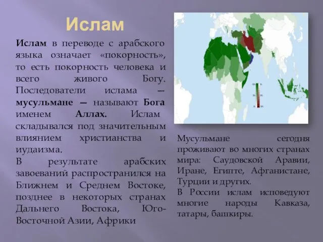 Ислам Ислам в переводе с арабского языка означает «покорность», то есть