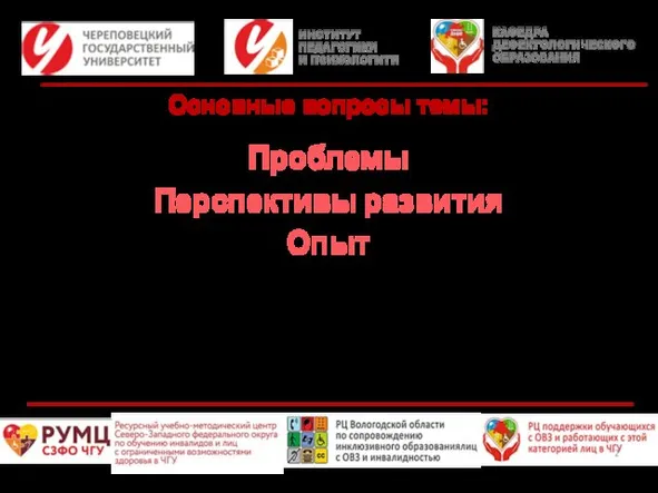 Основные вопросы темы: Проблемы Перспективы развития Опыт