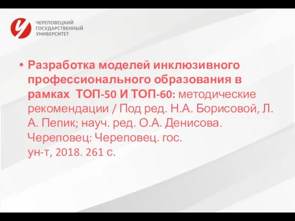 Разработка моделей инклюзивного профессионального образования в рамках ТОП-50 И ТОП-60: методические