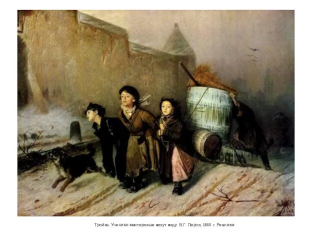 Тройка. Ученики-мастеровые везут воду. В.Г. Перов, 1866 г. Реализм