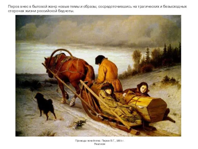 Проводы покойника. Перов В.Г., 1865 г. Реализм Перов внес в бытовой