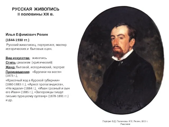 РУССКАЯ ЖИВОПИСЬ II половины XIX в. Илья Ефимович Репин (1844-1930 гг.)