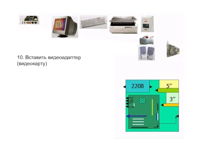 10. Вставить видеоадаптер (видеокарту)