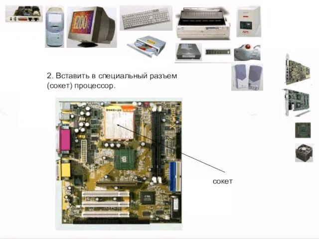 2. Вставить в специальный разъем (сокет) процессор. сокет