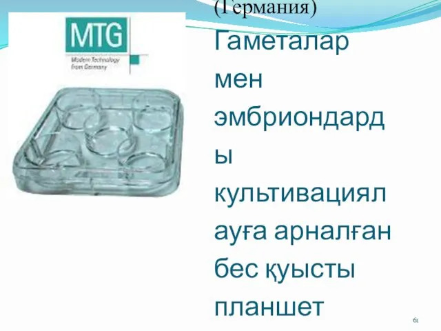 MTG Medical Technology (Германия) Гаметалар мен эмбриондарды культивациялауға арналған бес қуысты планшет