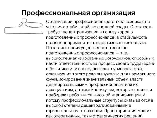 Профессиональная организация Организации профессионального типа возникают в условиях стабильной, но сложной