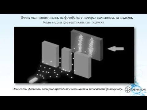 После окончания опыта, на фотобумаге, которая находилась за щелями, были видны