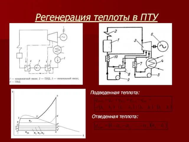 Регенерация теплоты в ПТУ Подведенная теплота: Отведенная теплота: