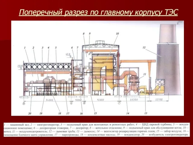 Поперечный разрез по главному корпусу ТЭС