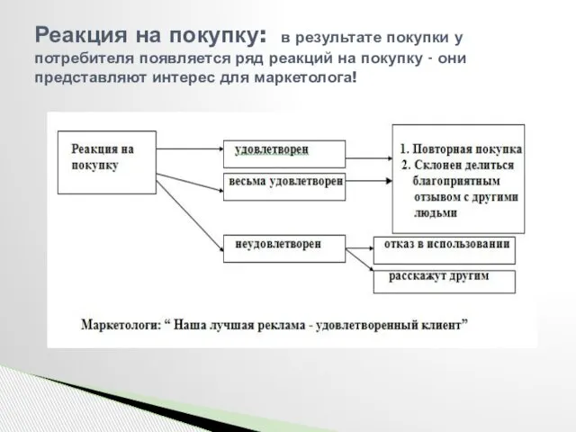 Реакция на покупку: в результате покупки у потребителя появляется ряд реакций