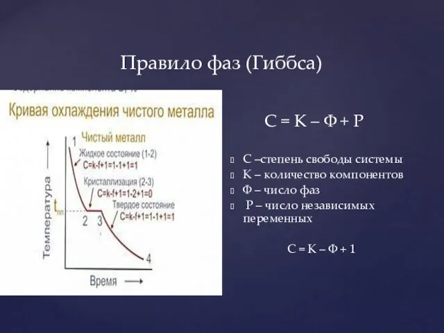 Правило фаз (Гиббса) C = K – Ф + Р С