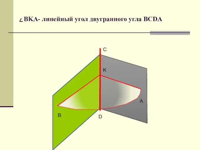 BKA- линейный угол двугранного угла BCDA В А D C K