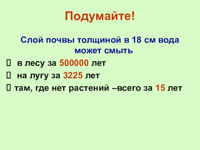 Подумайте! Слой почвы толщиной в 18 см вода может смыть в