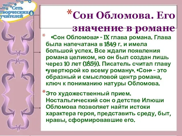 Сон Обломова. Его значение в романе «Сон Обломова» - IX глава