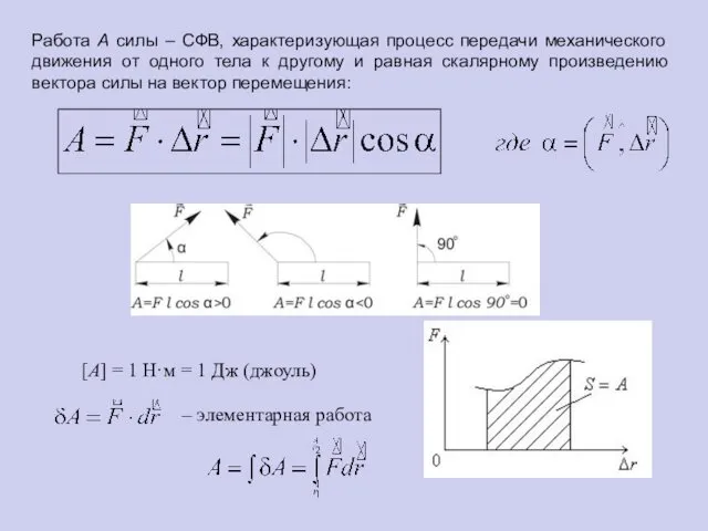 Работа A силы – СФВ, характеризующая процесс передачи механического движения от