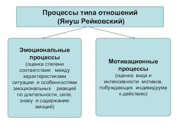 Процессы типа отношений (Януш Рейковский) Эмоциональные процессы (оценка степени соответствия между