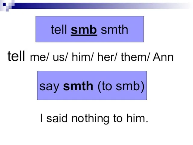 tell me/ us/ him/ her/ them/ Ann I said nothing to