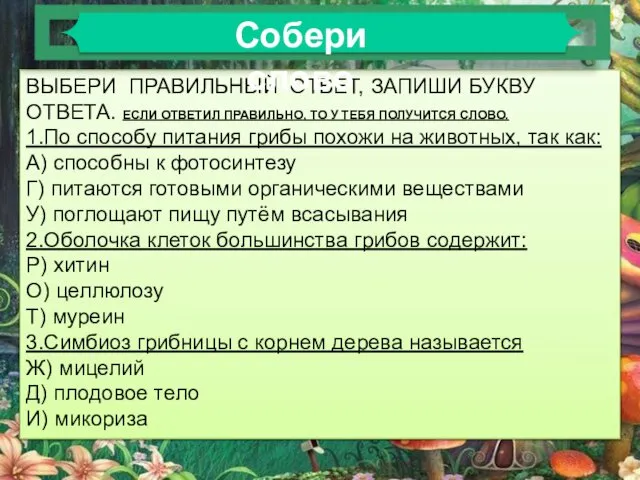 ВЫБЕРИ ПРАВИЛЬНЫЙ ОТВЕТ, ЗАПИШИ БУКВУ ОТВЕТА. ЕСЛИ ОТВЕТИЛ ПРАВИЛЬНО, ТО У