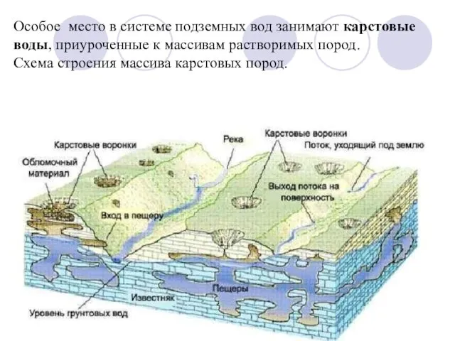 Особое место в системе подземных вод занимают карстовые воды, приуроченные к