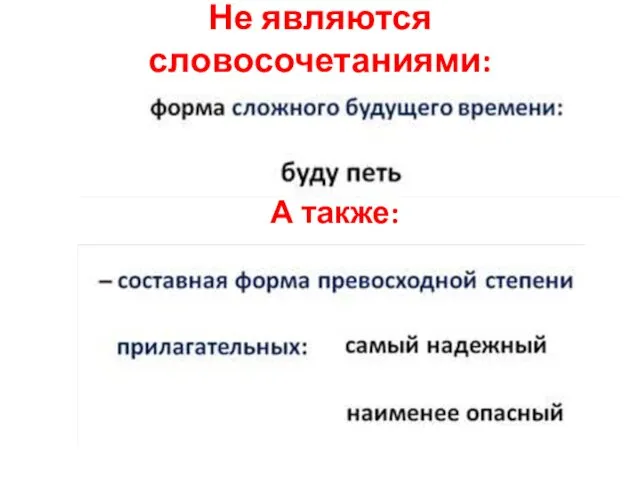 Не являются словосочетаниями: А также: