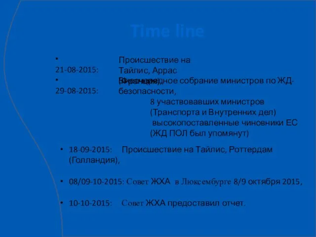 Time line • 21-08-2015: Происшествие на Тайлис, Аррас (Франция), • 29-08-2015: