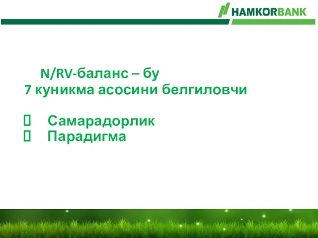 N/RV-баланс – бу 7 куникма асосини белгиловчи Самарадорлик Парадигма