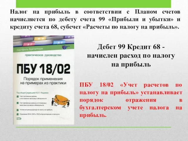 Налог на прибыль в соответствии с Планом счетов начисляется по дебету