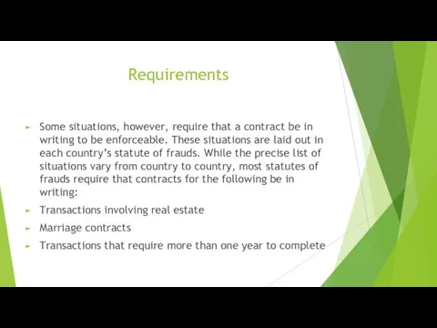 Requirements Some situations, however, require that a contract be in writing